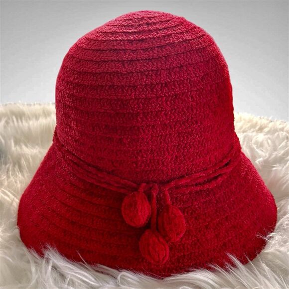 Betmar New York Chenille Hat Red Bucket Style Womens Jewel Logo Holiday X627KO - Picture 9 of 12